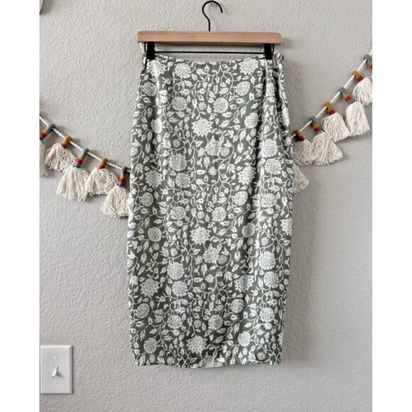 Wilfred Cressida Satin Light Birch Floral Midi Wrap Skirt Green Boho Coquette 6 - Picture 3 of 11